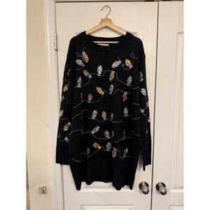 Tipsy Elves Christmas Lights Sweater Dress 2XL Black Gold Silver Sequined